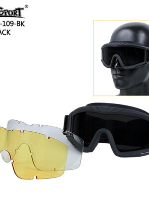 Wosport WST ochranné brýle Desert Storm, 3 zorníky – Černá – Wosport